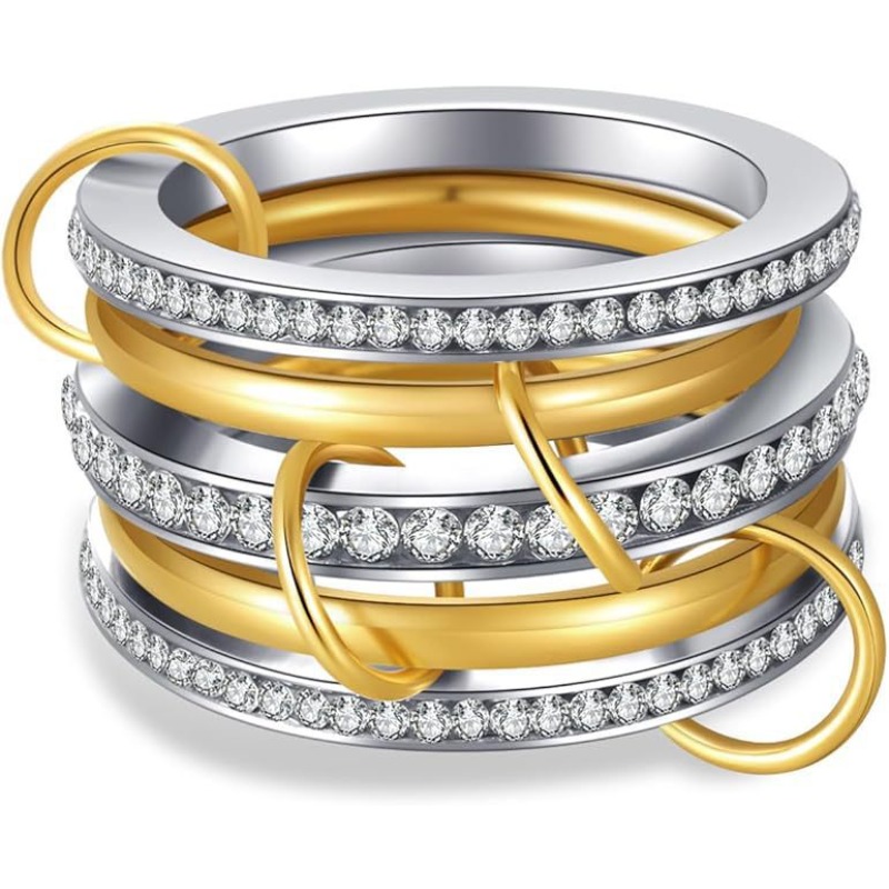 Layered Cubic Zirconia Rings Thick Titanium Steel Style High-polish Two-tone Fashion Ring Jewelry For Women