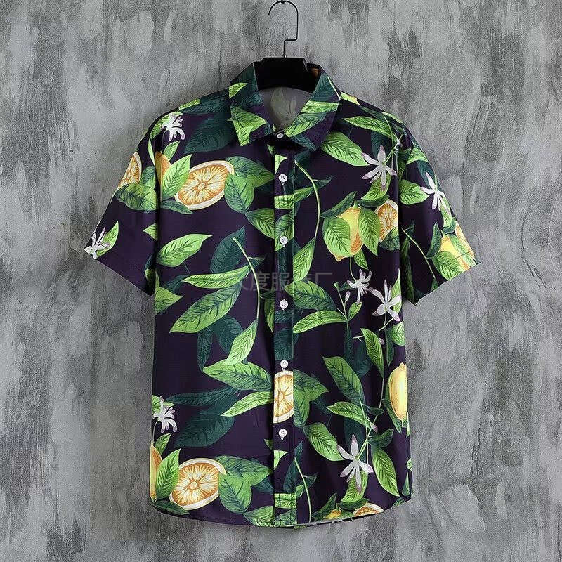 Men's Sleeve Shirt Breathable Summer Korean Style Trendy Printed Half Loose Cut Fits All Body Types, Perfect For Daily Outings And Beach Vacation