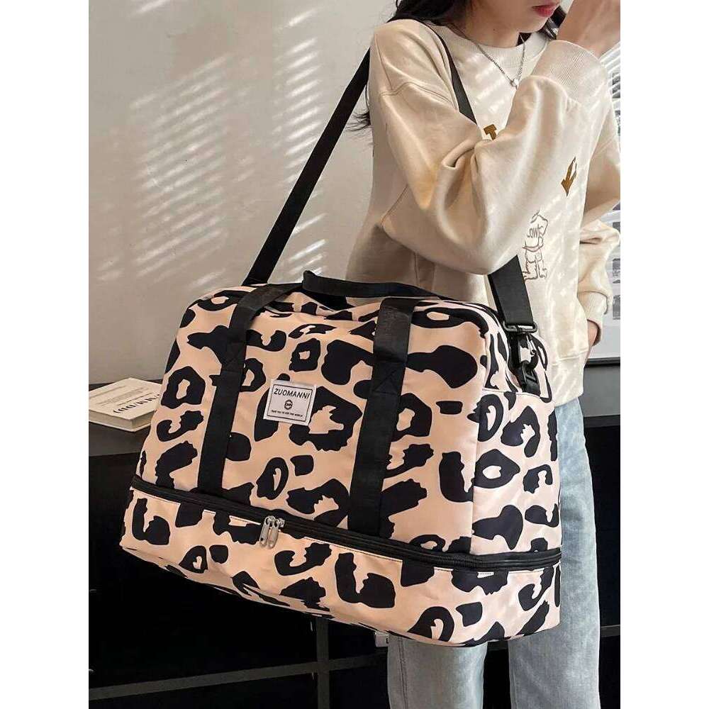 Spacious & Durable Women's Carry-On Travel with Animal Print Nylon Large Capacity Sports Gym Weekend Overnight Bag Y260225