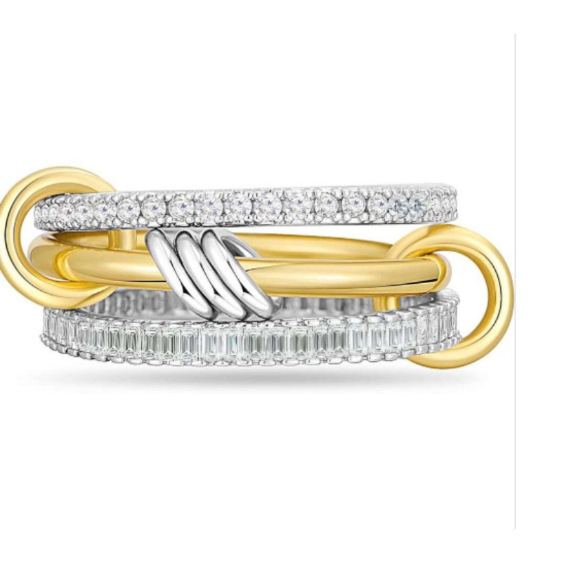 Layered Cubic Zirconia Rings Thick Titanium Steel Style High-polish Two-tone Fashion Ring Jewelry For Women