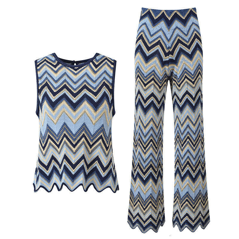 2026 Spring/Summer New Fashion Big Wave Ethnic Style Sleeveless K25 Tank Top, Pants, Casual Two Piece Set for Women