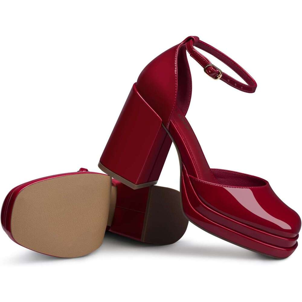 Women High Heels Comfortable Ankle Strap Platform Pumps Dress Wedding Shoes Party Bridal Pumps Black White Hot Pink Size
