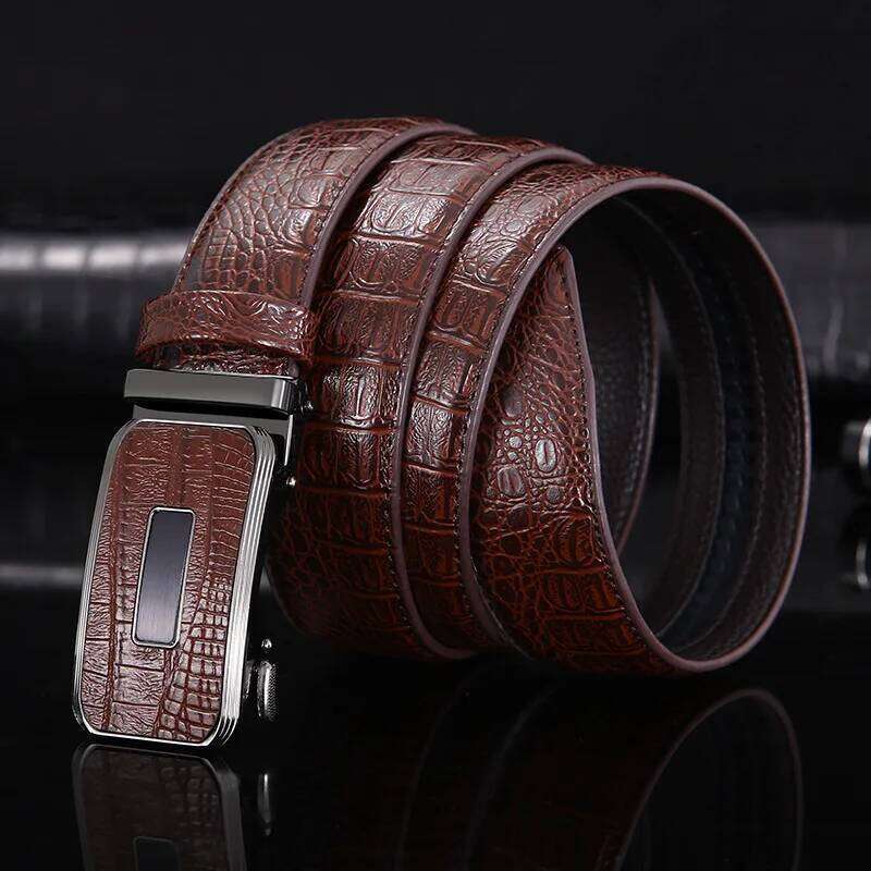 3.3cm High-end Business Men's Genuine Leather Alloy Automatic Buckle Two-layer Cowhide Casual Suit Belt for Men Y260225