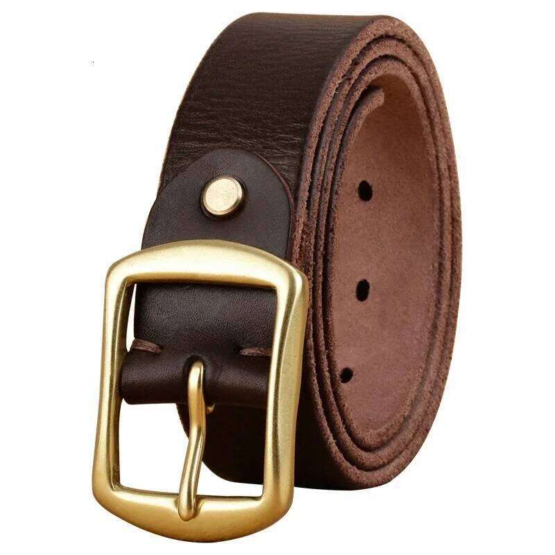 Handmade trendy leather pin simple first layer real cowhide men's and women's copper buckle belt versatile old Y260225