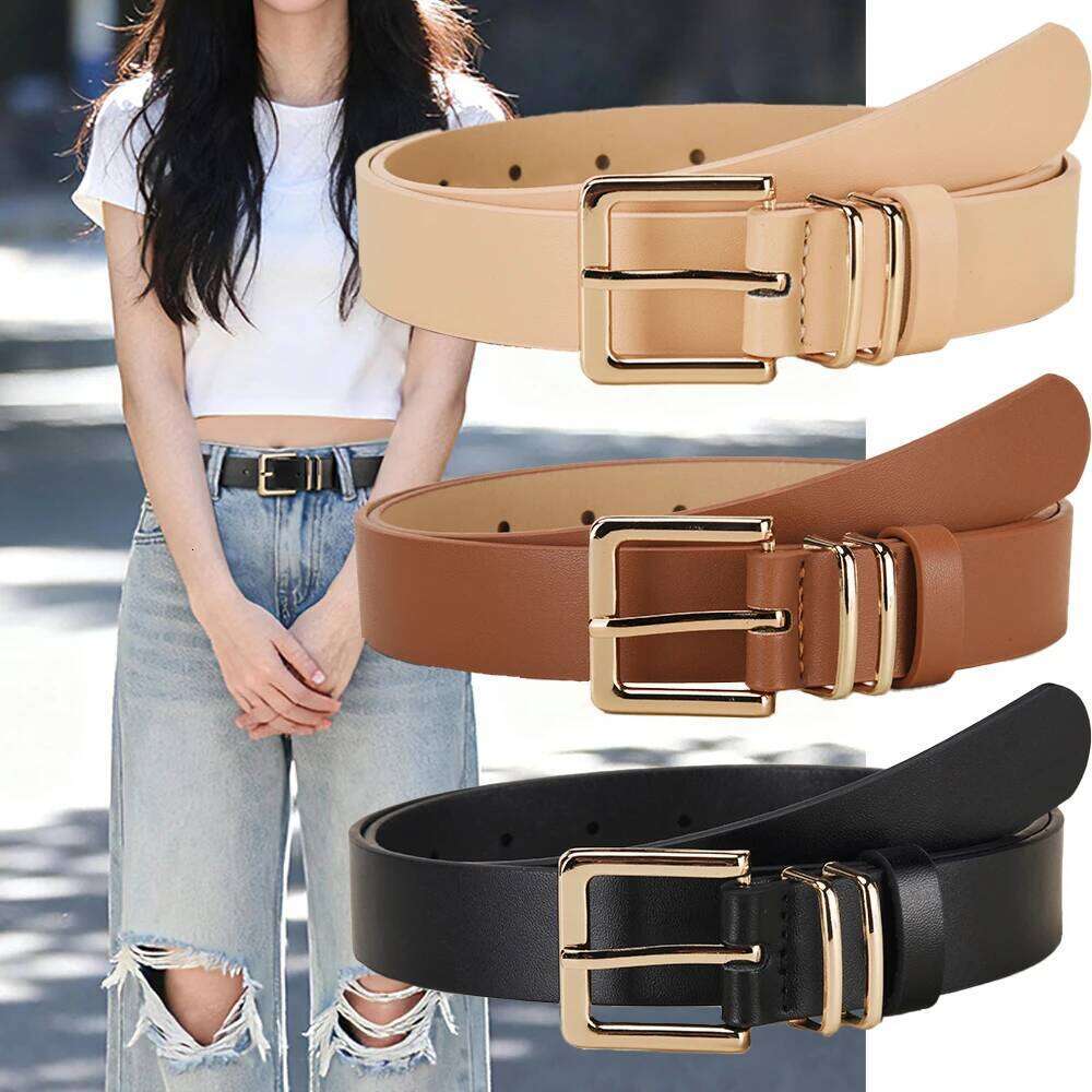 Fashion Alloy Pin Personalized Square Buckle PU Belt Simple Women's Matching Windbreaker Skirt Y260225