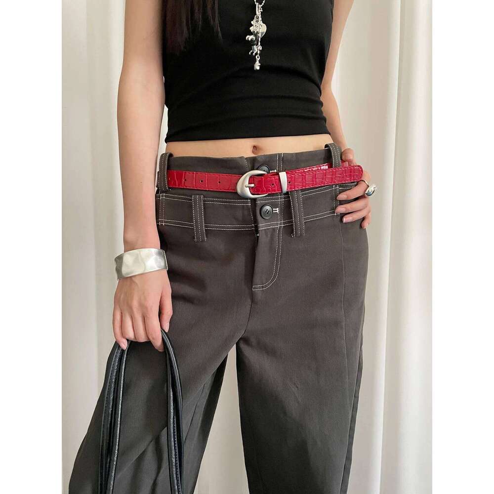 High-End Crocodile Pattern Red Thin Women 2025 New Niche Fashion Belt For Skirts And Jeans Y260225