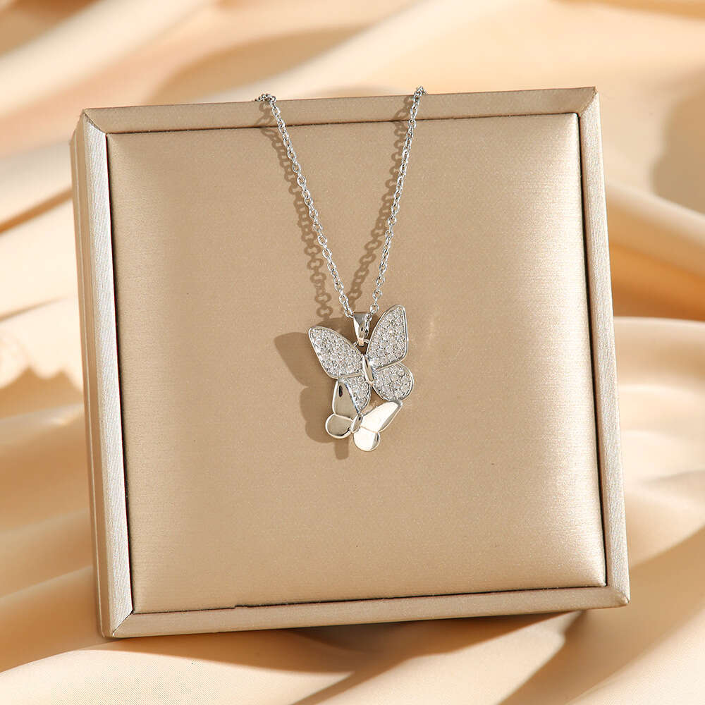 Double Butterfly Necklace For Women Micro-inlaid With Zirco Versatile Clavicle Chain High-end Accessory