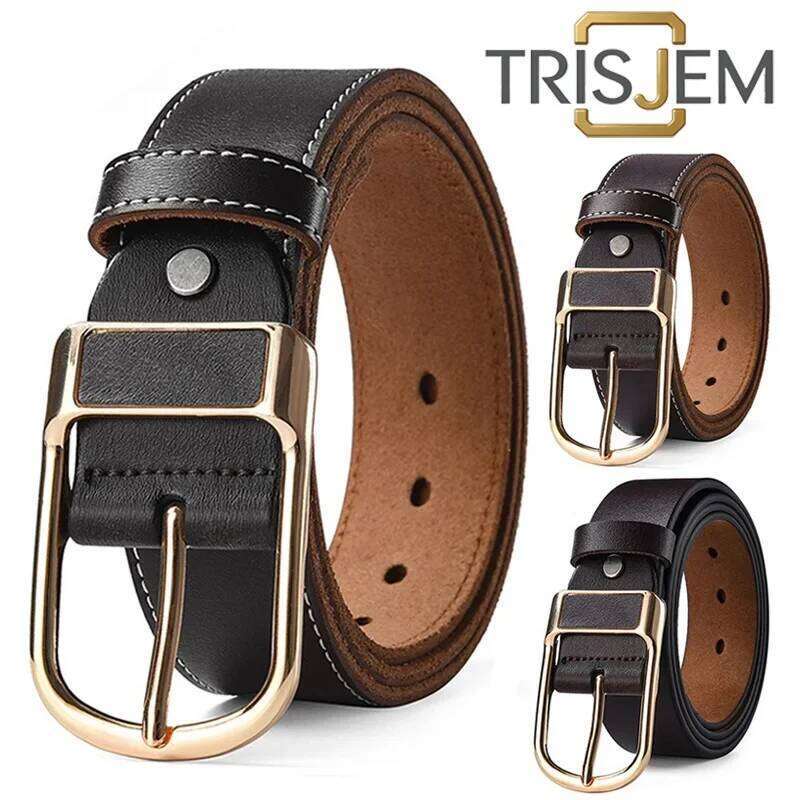 Male Business Pin Buckle Jeans Waist Straps Men's Plus Size 170 160 150 140-105cm Cowhide Belt 3.8cm Genuine Leather Waistband Y260225
