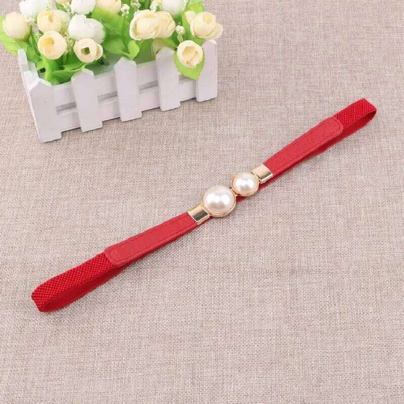 Women's Thin Elastic Decorative Dress Double Pearl Buckle Belt Waistband GM113 Y260225
