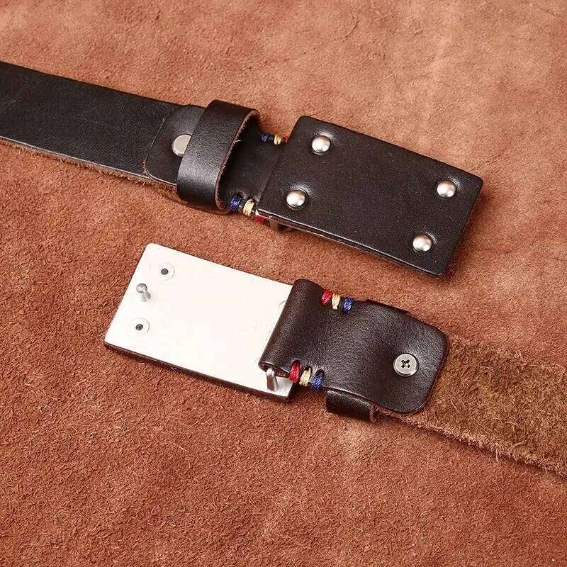 Retro versatile personality trend thickened extra thick first layer cowhide smooth buckle belt men's genuine leather plate buckl Y260225