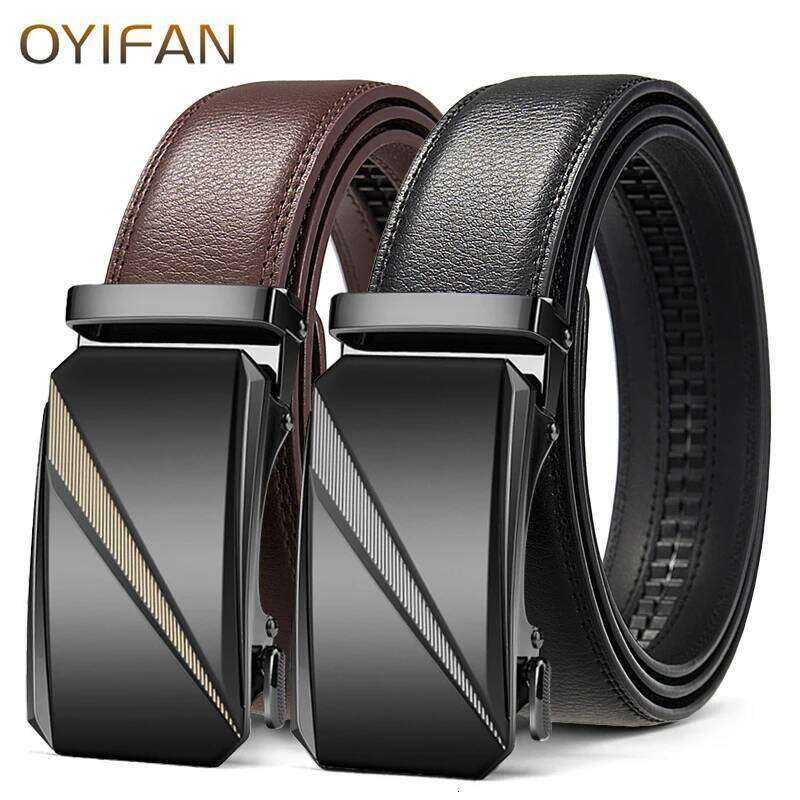 OYIFAN Automatic Buckle for Men, High Quality Genuine Leather Belt, Adjustable Ratchet Fashion Designer Belt Men Y260225