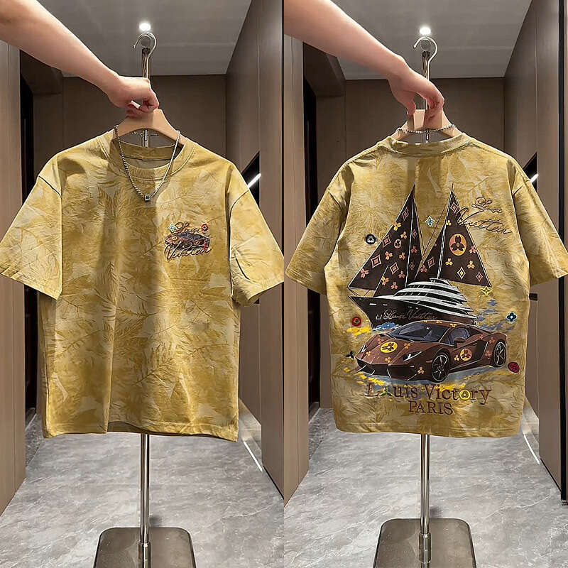 Embroidered Letter Short For Men Summer Versatile Painted Smooth Sailing Printed Half Sleeve Youth Casual T-Shirt
