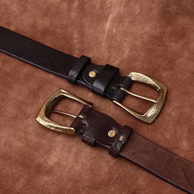 3.8CM Men High Quality Genuine Leather Belt Luxury Copper Buckle Belts Thickening Pure Cowskin Vintage Strap Male Jeans for Man Y260225