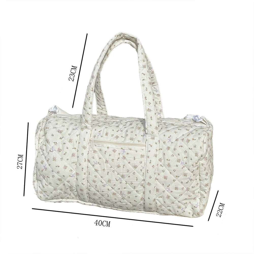 Cotton Quilted with Zipper Overnight Floral Print Tote Bag for Women Weekend Travel Shopping Y260225