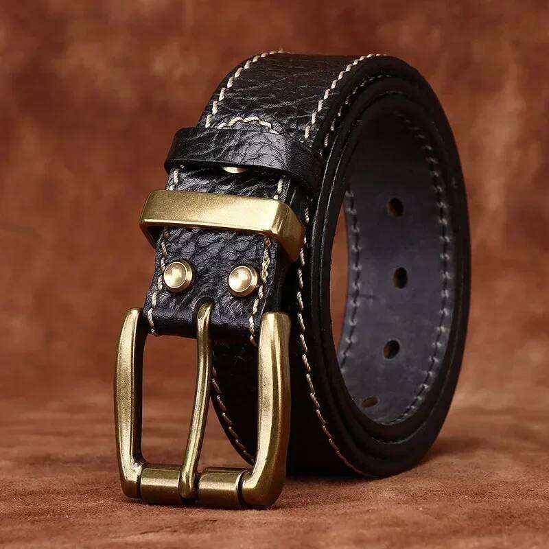 100% Genuine Leather 3.8cm Thick Wild Cowskin Men High Quality Brass Buckle Retro Strap Male Jeans Luxury Designer Belt Man Y260225