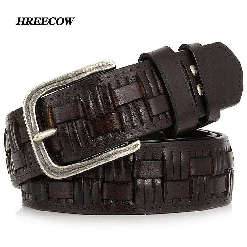 Genuine leather braided man Fashion belts luxury design waist strap male Quality first layer cow skin belt for jeans Y260225