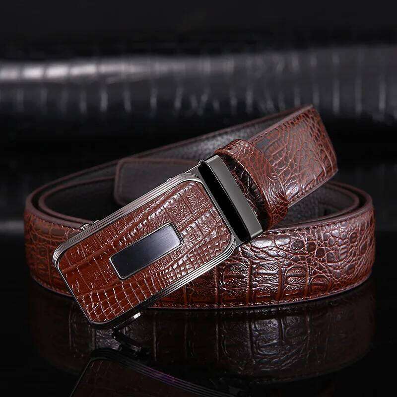 3.3cm High-end Business Men's Genuine Leather Alloy Automatic Buckle Two-layer Cowhide Casual Suit Belt for Men Y260225