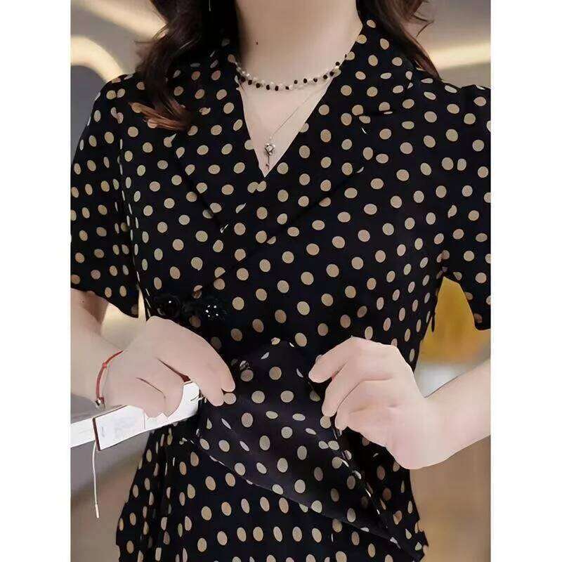 Summer New Fake Two-piece Suit Collar Splicing Dress Women's Fashion Temperament Slim Mid-length Skirt XJ260225