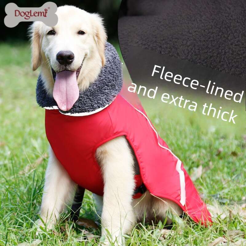 Pet clothing thickened clothes with snap fastenes wam wate epellent dog cotton coat eflective fleece lined fo walking dogs at night in autumn and pupa