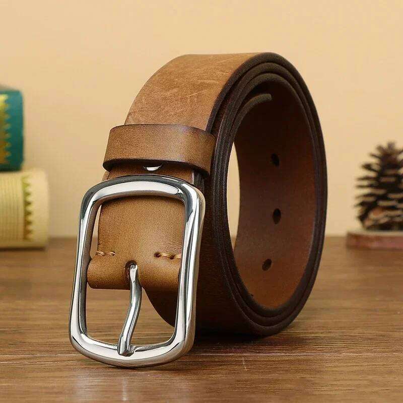 3.8CM Pure Cowhide High Quality Genuine Leather Belts for Men Brand Strap Male Stainless Steel Buckle Business Jeans Cowboy Y260225