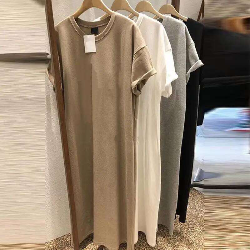 Solid Street Casual O-neck Plus Size T Shirt Summer Short Sleeve Simplicity Lazy Midi Dress Fashion Korean Women Clothing XJ260225