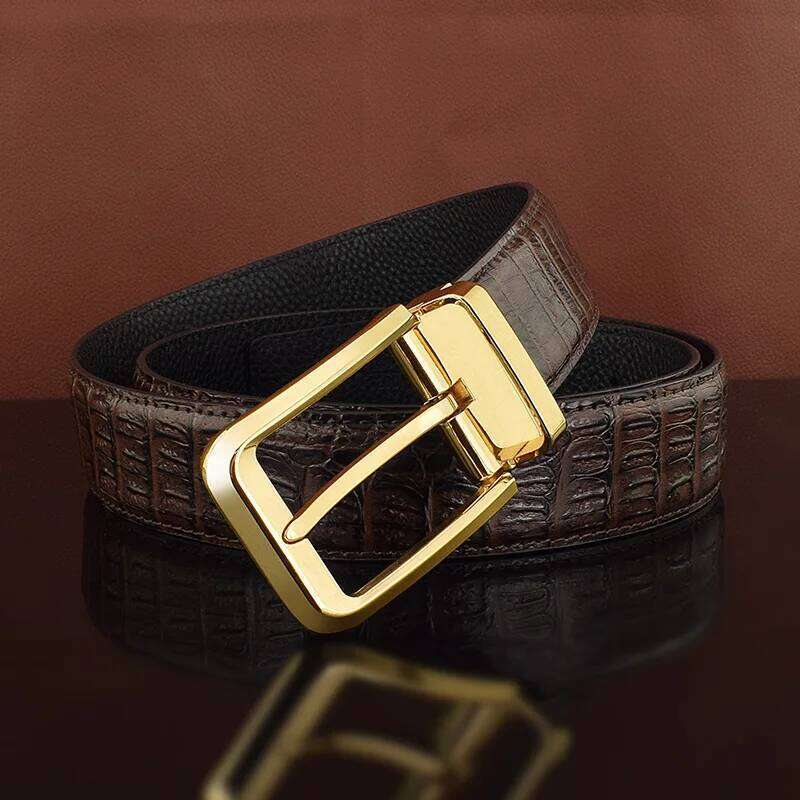 Cowhide Pin Men's Single Layer Perforated Waistband Brown Buckle Jeans Men Business Leather Belt Y260225