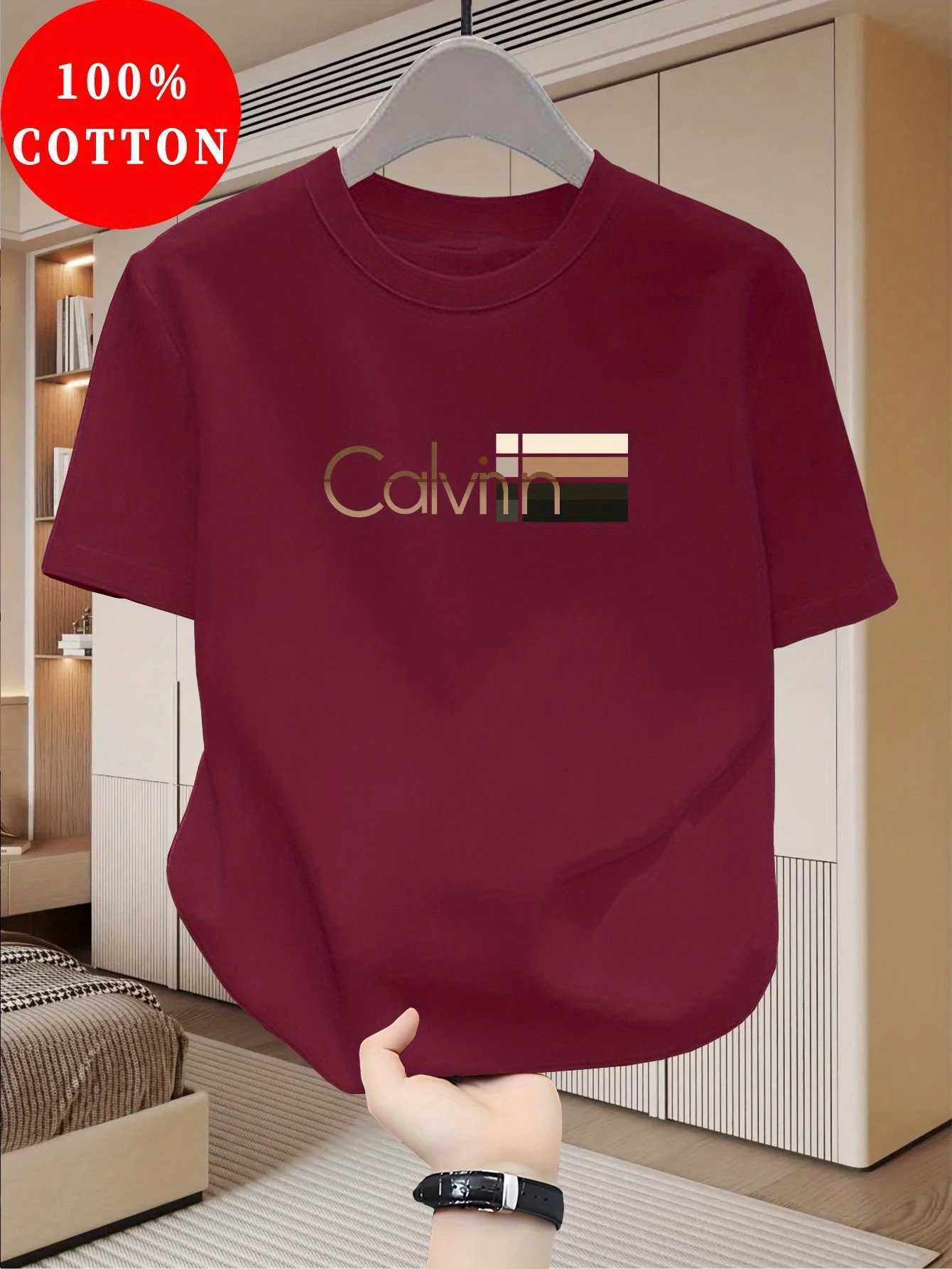 T-Shirt, 100% Combed Cotton with Gradient Color Block Logo, Classic Crew Neck Casual Tee for Smart & Daily WearT260225