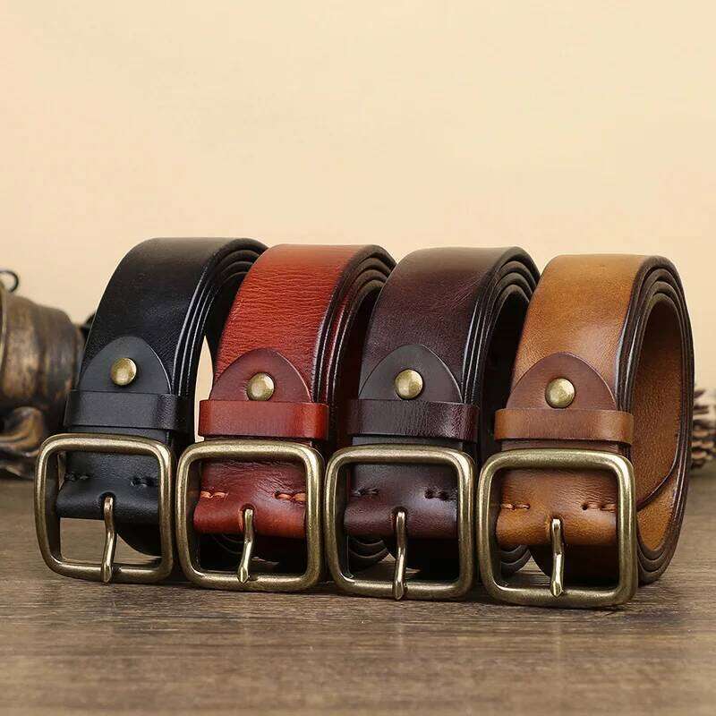 Men's Cowhide Copper Buckle Belts All Matching Casual Jeans High-quality Luxury Genuine Leather Belt For Man Y260225