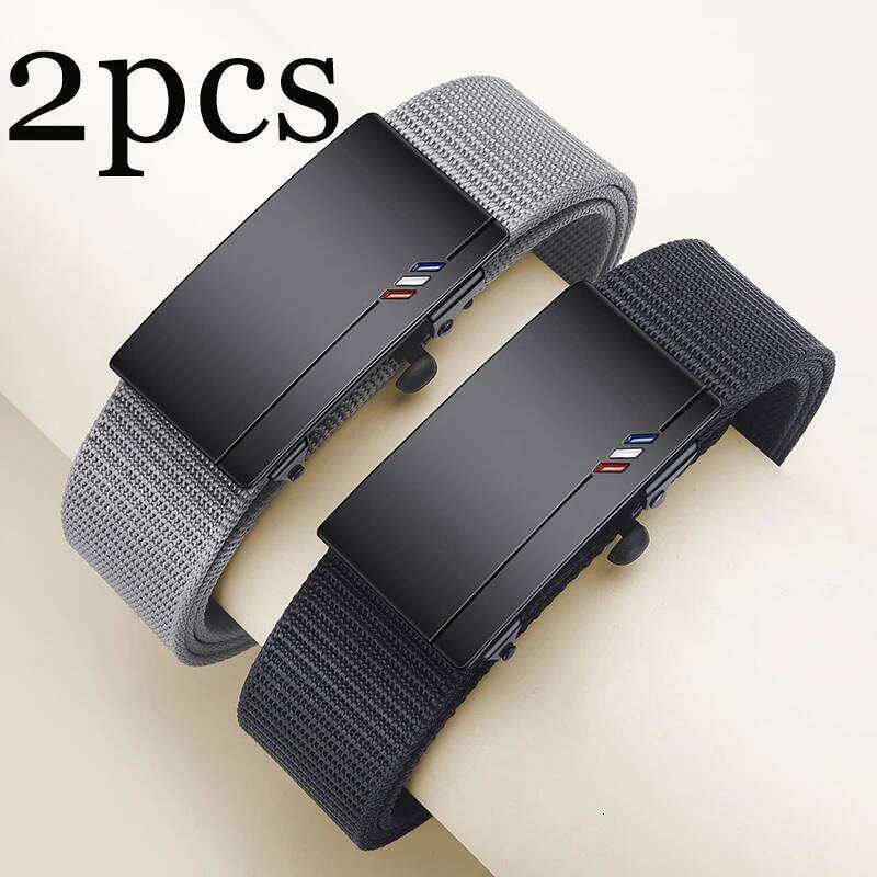 2pcs Fashion Men's Canvas Woven Waistband Automatic Buckle Casual Soft Versatile Jeans Belt Accessories Y260225