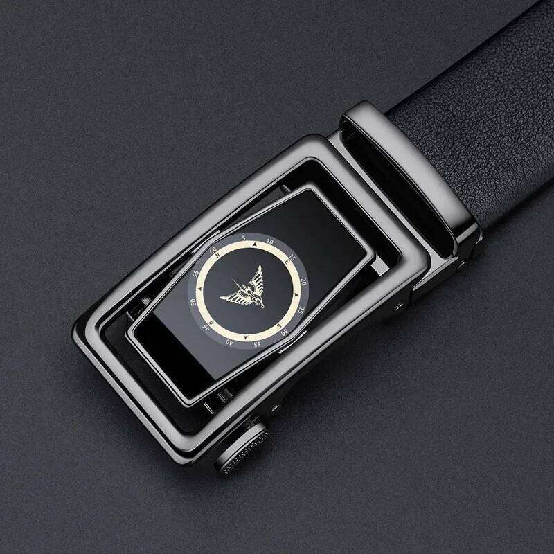 Men's leather 2024 new automatic business cowhide high-grade fashion trouser belt gift dad gold buckle Y260225