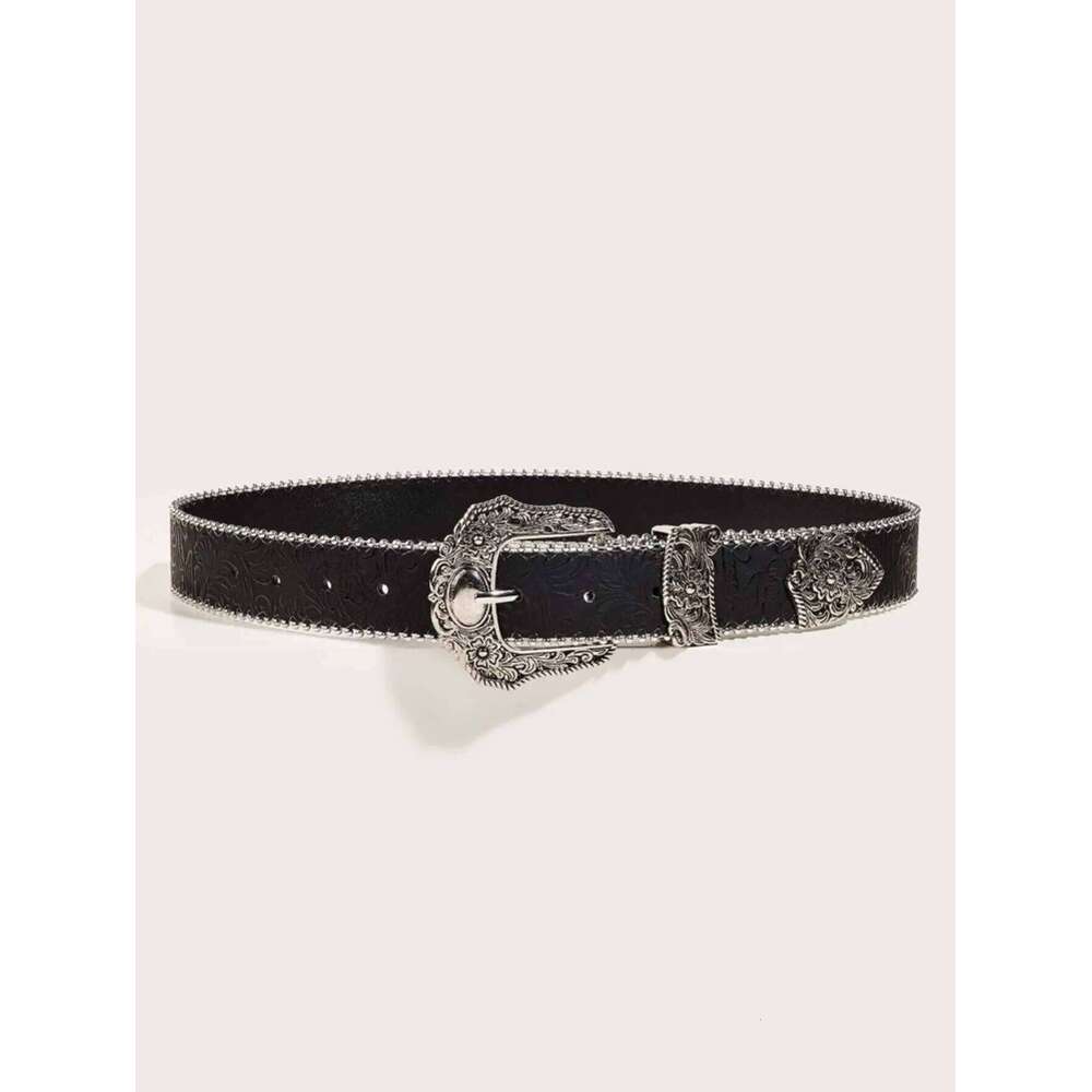 PU Leather Western Cowboy Women Cowgirl Unisex Waist Belt with Metal Engraved Buckle Y260225