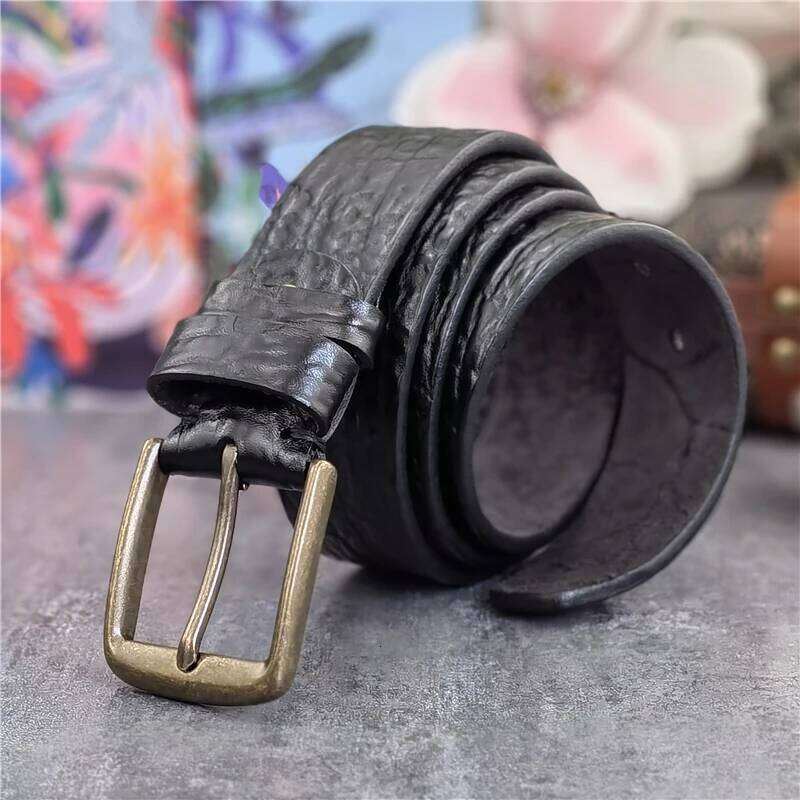 Retro Brass Buckle Top Thick Men Genuine Leather Cowboy Jeans Men's Wide Ceinture Homme Waist Belt Male MBT0609 Y260225