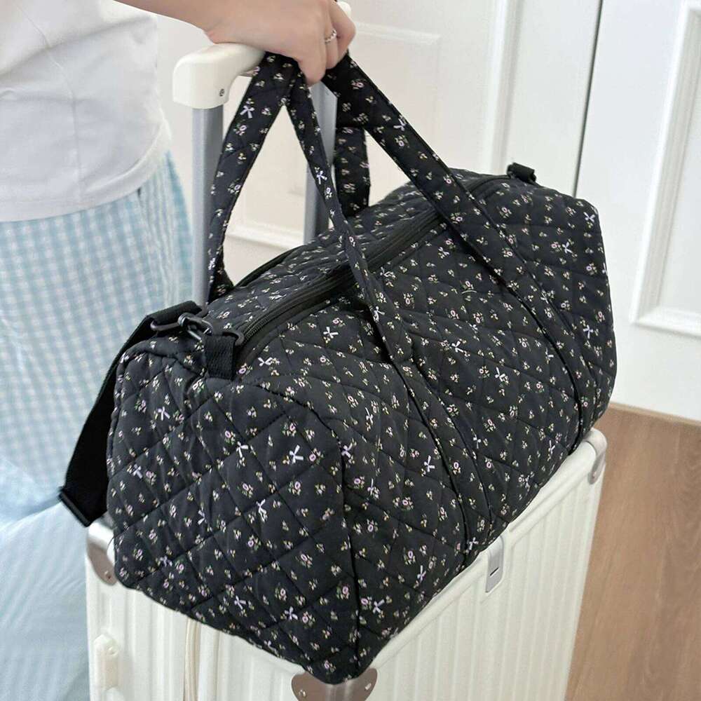 Cotton Quilted with Zipper Overnight Floral Print Tote Bag for Women Weekend Travel Shopping Y260225