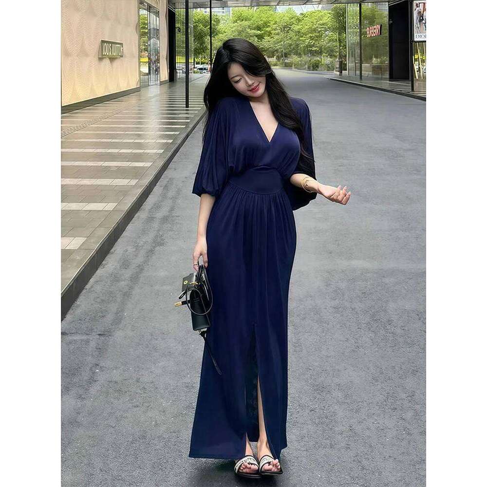 Dresses Short Sleeved Womens Petite Autumn Corduroy Checked Panelled Batwing Sleeve Sashes Wide Hem Calf-Length Vintage Frenchy XJ260225