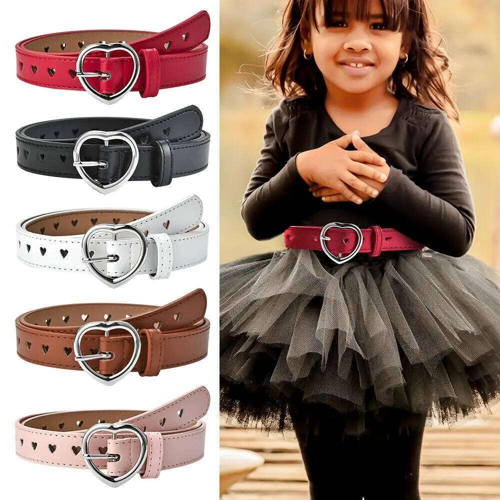 Children Peach Buckle Cute Fashionable Waistband Love Heart Eyelet Decoration Waist Belt Y260225