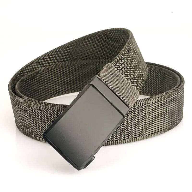 2024 Automatic Buckle Canvas Belt Men's 3.8CM Toothless Non-porous Thickened Stair Pattern Simple Nylon Belts for Women and Men Y260225