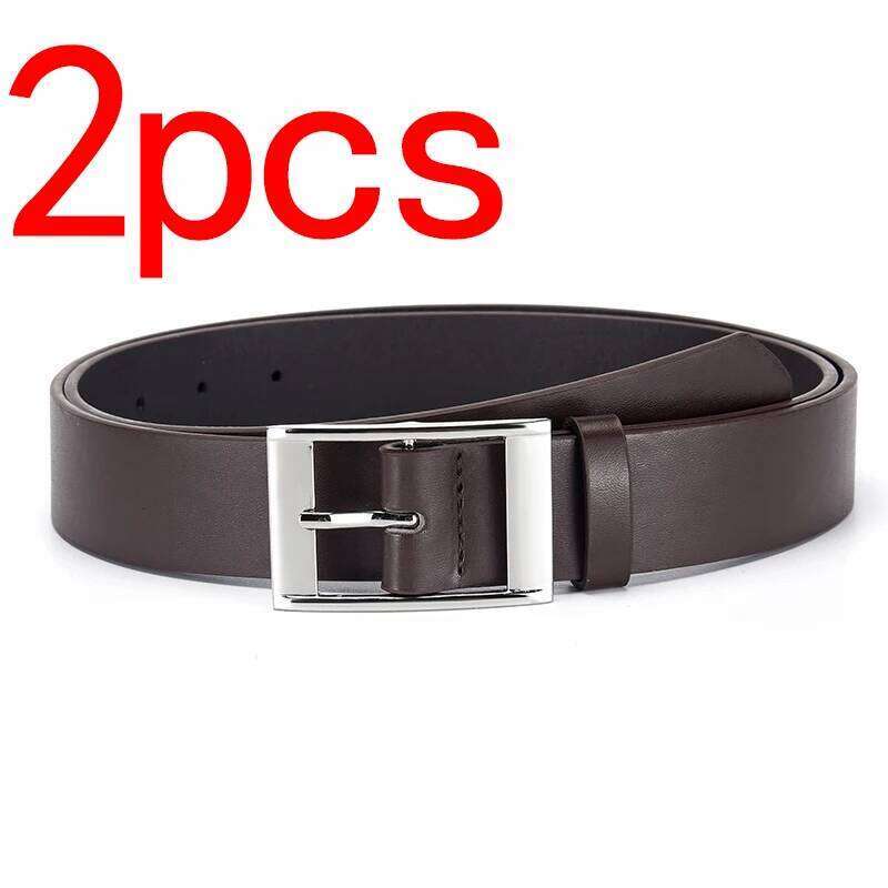 2pcs New Men's Silver Square Buckle Waist Belt, Casual Fashionable, Exquisite And Durable, Suitable For Pairing With Jeans Y260225