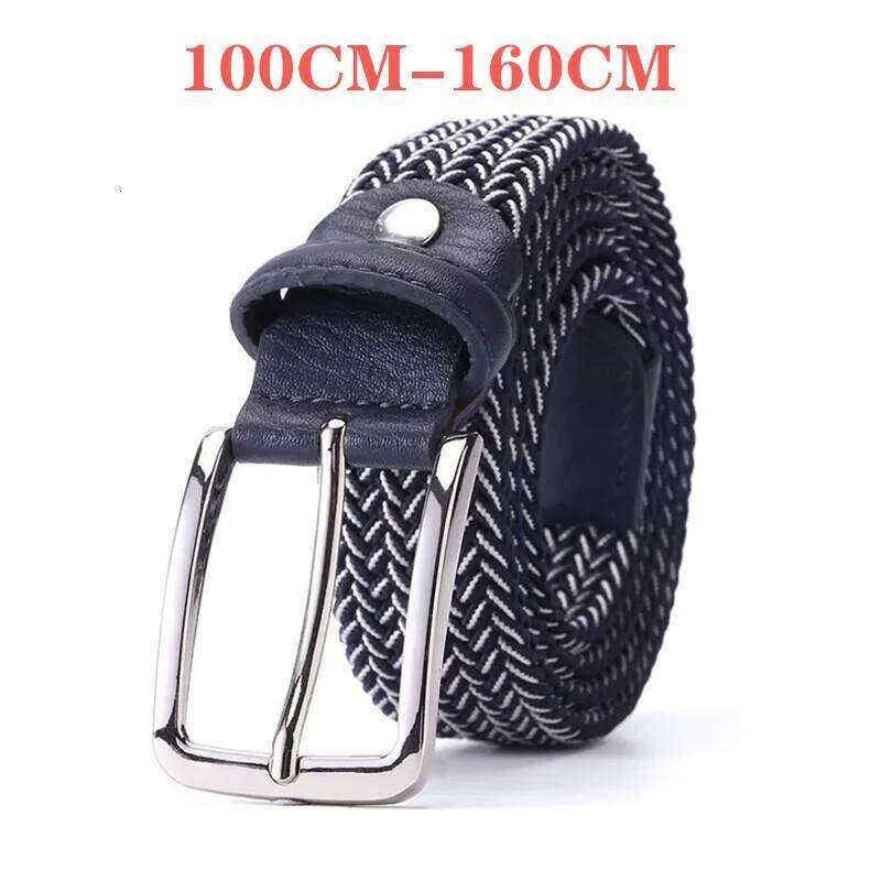 Men Blue Black Elastic Stretch Watch Canvas Braided Leather wide Hot Metal For Large 100-160CM Size Mixed Woven Belt Y260225