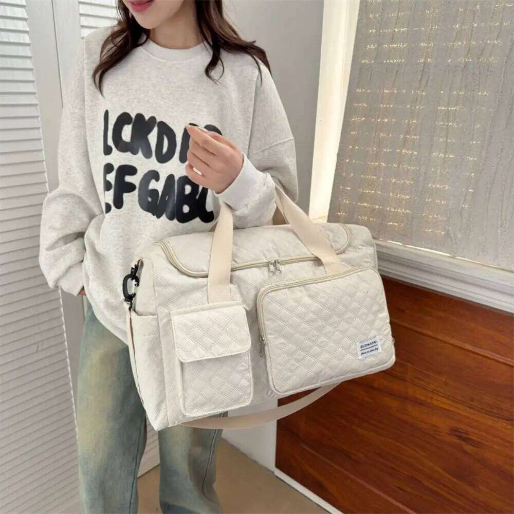 Simple Quilted Travel Duffle Solid Color Wet Dry Separation Luggage Oxford Foldable Sports Tote Bag Ladies Y260225