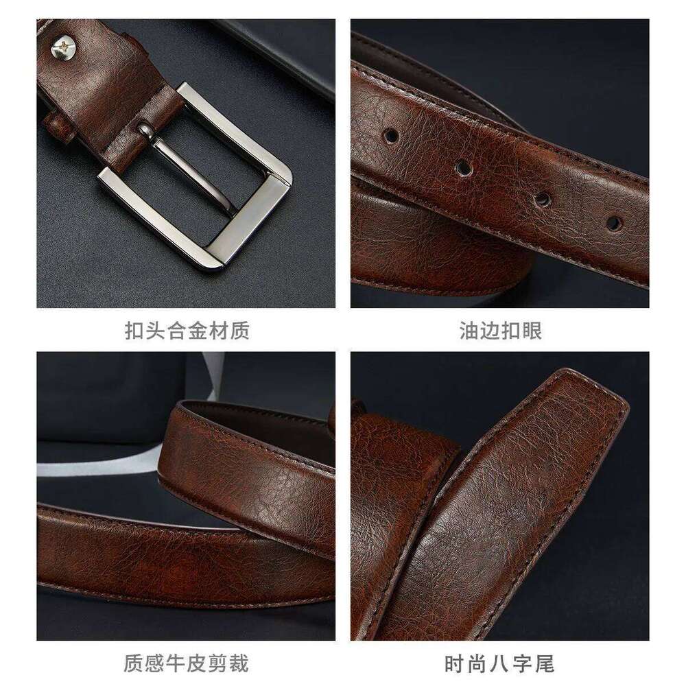 Genuine Leather High Quality Pin Buckle Jeans Men's Retro Cowhide Casual Business Denim Belt Y260225