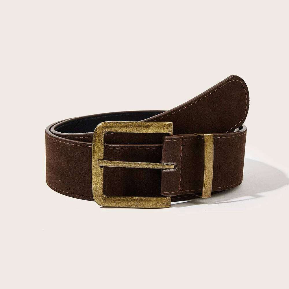 A unisex bronze-tone pin-buckle suede leather casual belt Y260225