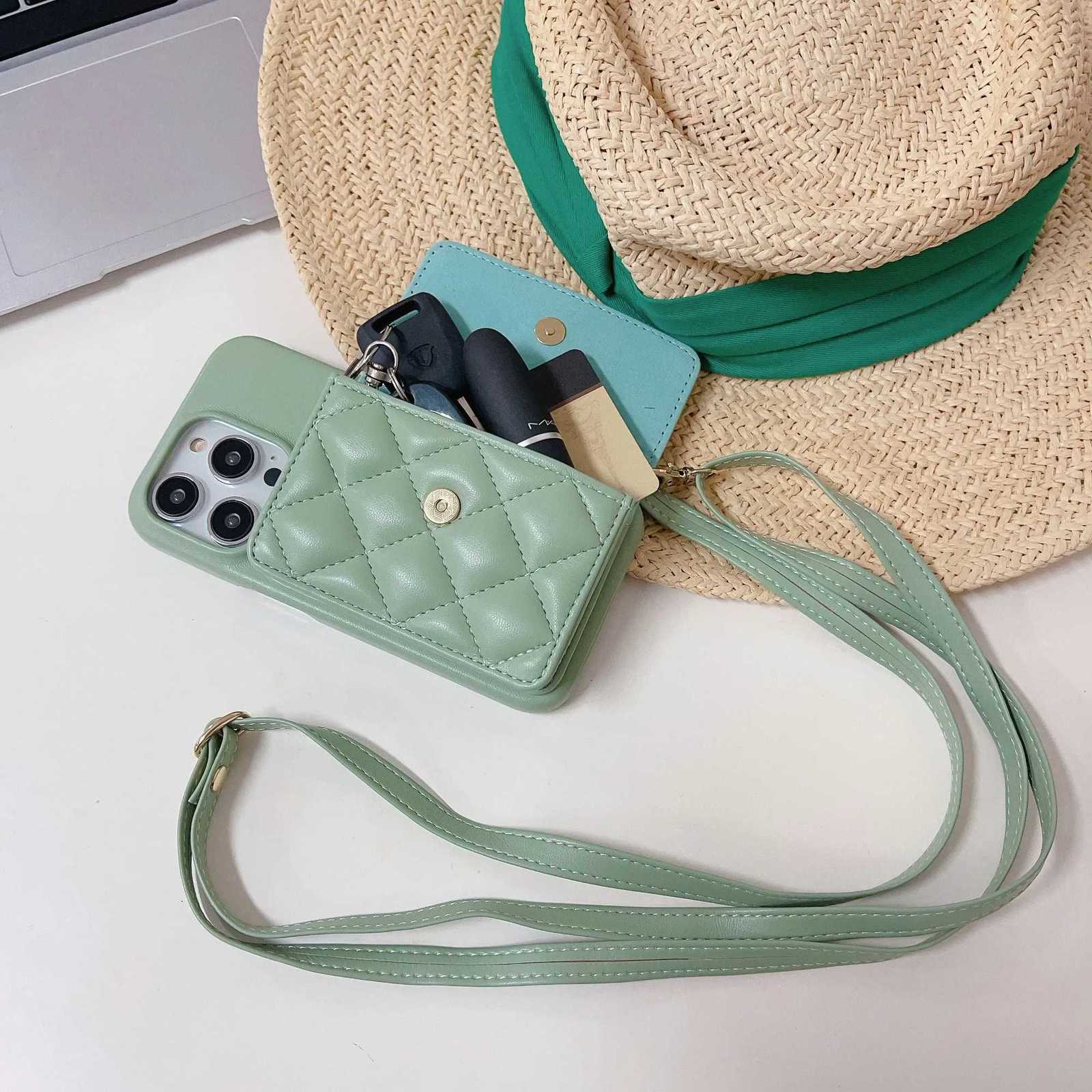 3D Floral Quilted Leather Phone Case with Wrist Strap Card Holder for iPhone 14 15 16 17 Pro Max PlusT260225