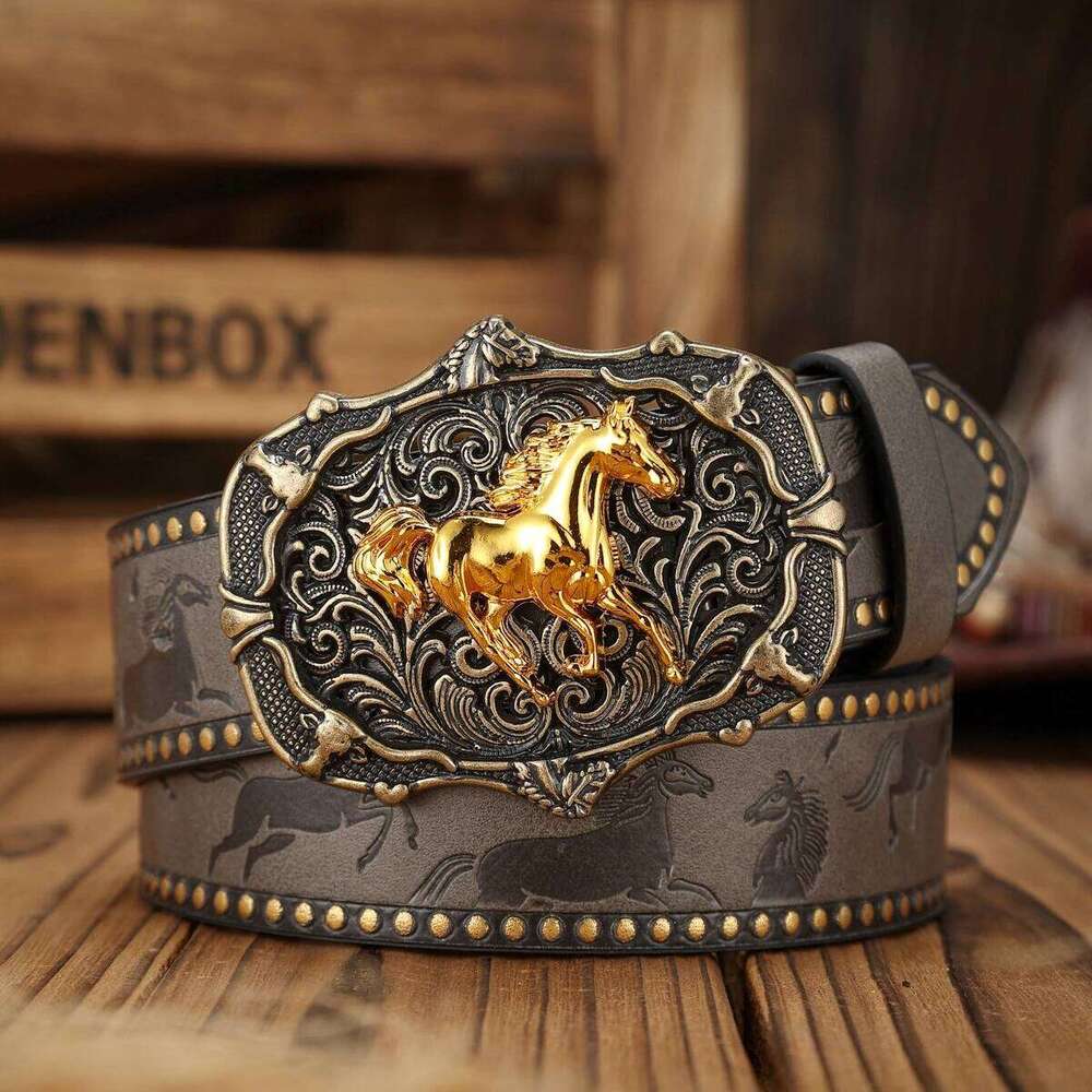 A unisex Western-style belt with vintage metal buckles, durable PU leather, and a cutting-edge fashion accessory for cowboys Y260225