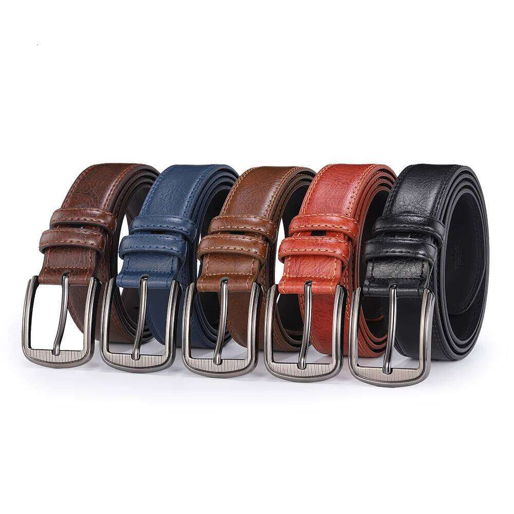 Men's cowhide pin buckle fashionable versatile pure leather pinhole belt new multi-colour red blue black brown yellow Y260225