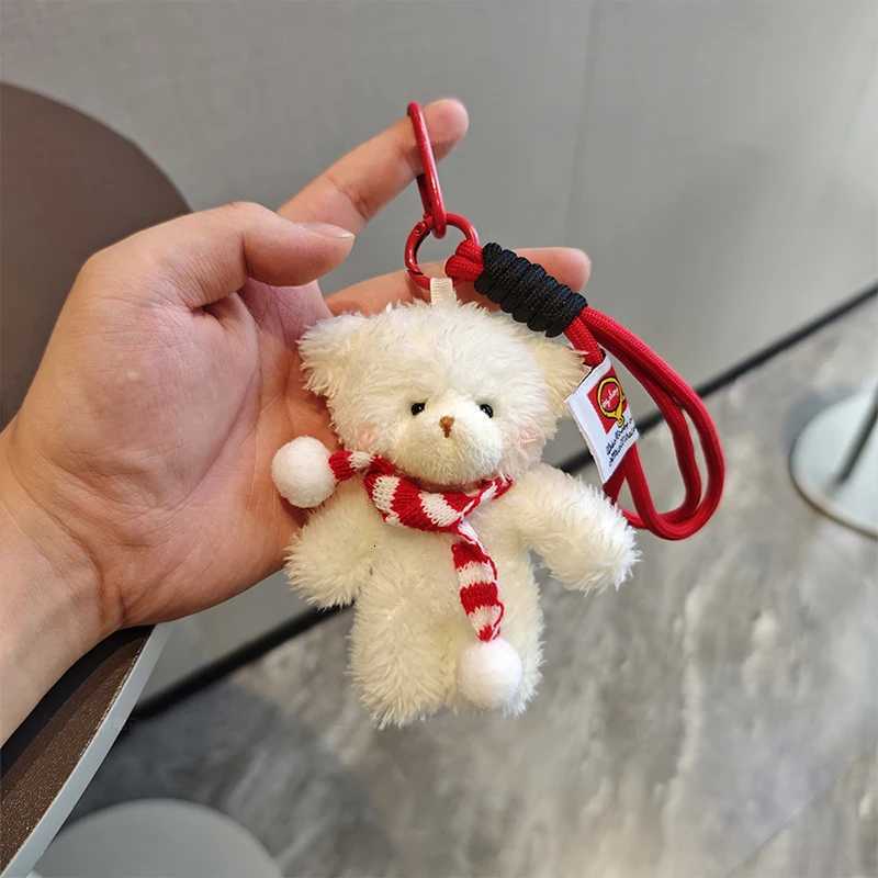 Cute Red Bag Bear Knot Rope Keychain Pink Blue Paired Bears Plush Doll Car Key Chain Christmas Scarf Bear Backpack Key Chain H260225