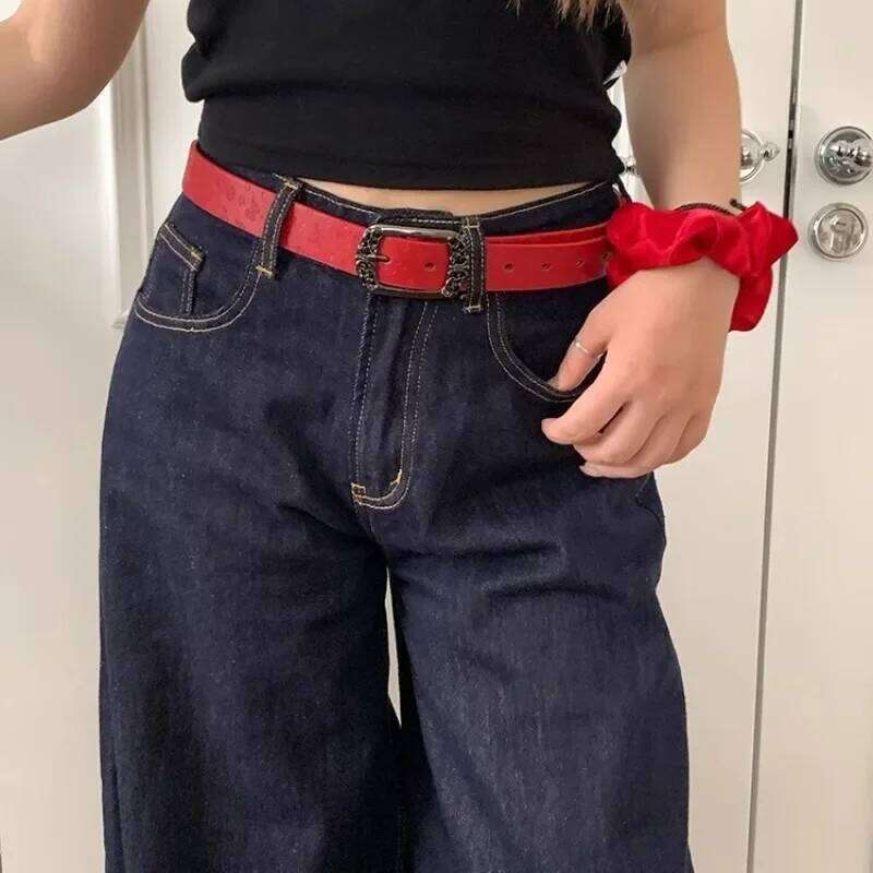 2025 Butterfly Niche Red Popular Women's Hot Selling New PU Leather Belt Simple and Versatile Jeans Decoration Y260225