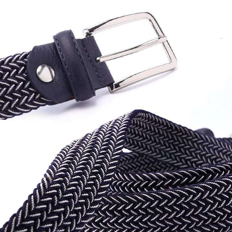Men Blue Black Elastic Stretch Watch Canvas Braided Leather wide Hot Metal For Large 100-160CM Size Mixed Woven Belt Y260225