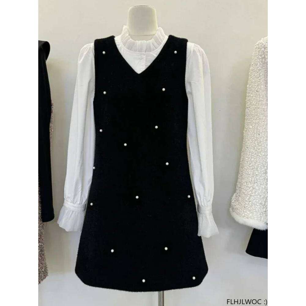 Autumn Winter Basic Shirt Dresses Outfits Cute Girls Women Fashion French Design Japan Style Sleeveless Little Black Dress XJ260225