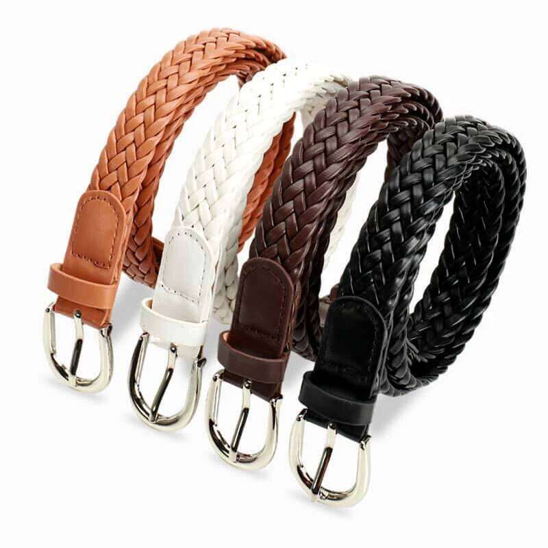 Brown Pu Braided Women's Belt Simple Design Dress Jeans Decoration Accessories Girdle Gothic Vintage Pin Buckle Black Waistband Y260225
