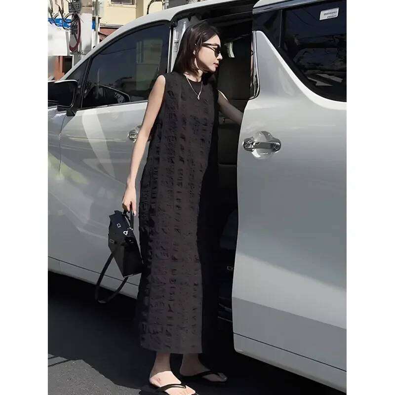 Women's New Spliced Pullover Round Neck Fashionable Solid Color Pockets Loose Slimming Temperament Sleeveless Vest Dress XJ260225